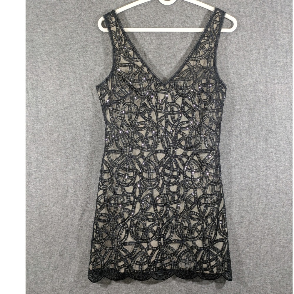 Bebe Black Sequined Cocktail Party Mini Dress Lined Glam‎ Flapper Size Small NWT